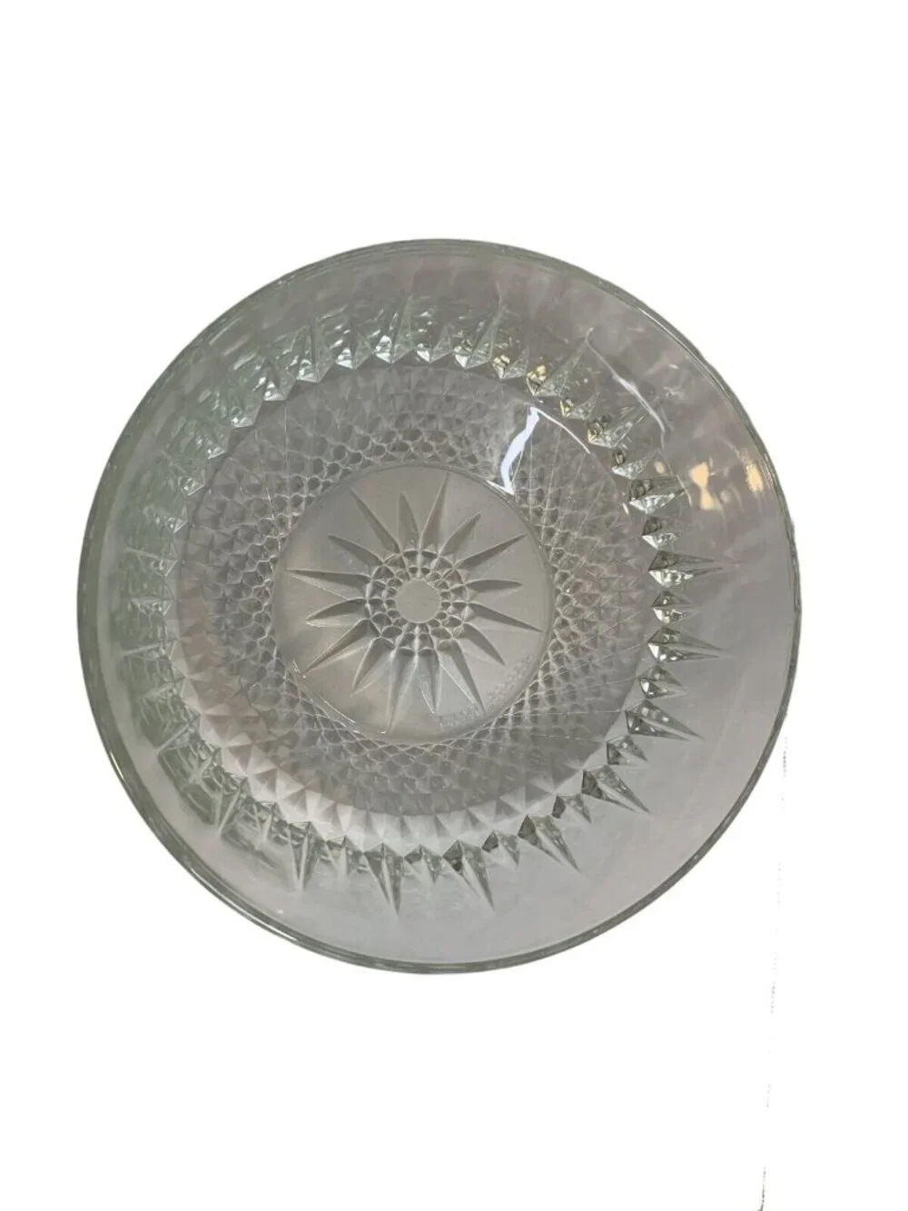 Vintage Indiana Glass Clear Starburst Diamond Cut Serving Bowl  9